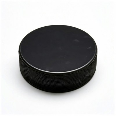 Black hockey puck isolated