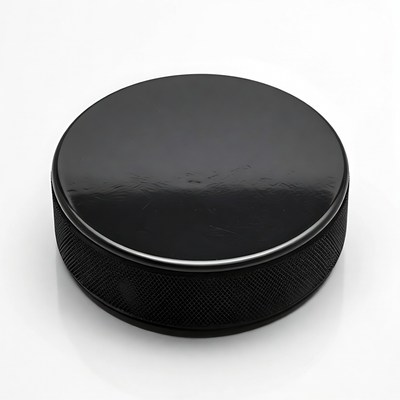 Black hockey puck isolated