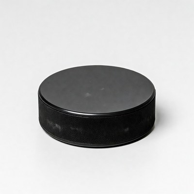Black hockey puck isolated