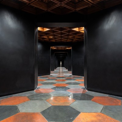 Hexagonal Tiled Black Corridor