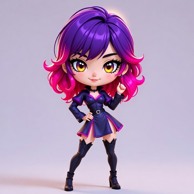 Anime girl with purple hair posing confidently