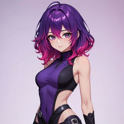 Anime girl in purple bodysuit