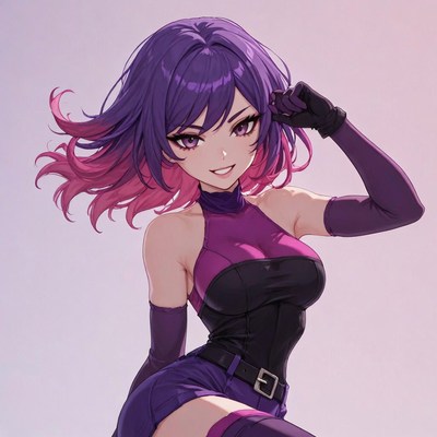 Anime girl posing in purple outfit