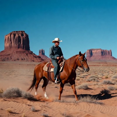 Cowboy riding horse near Monument Valley