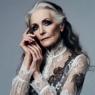 Elderly woman with silver hair