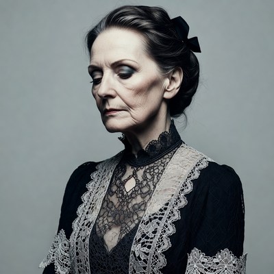 Elderly woman in Victorian lace dress