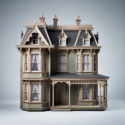 Victorian Dollhouse on Gray Background