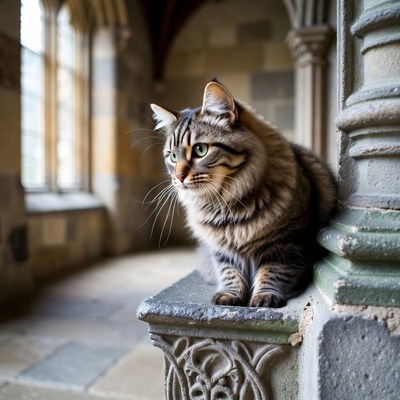 Tabby Cat on Cathedral Pillar