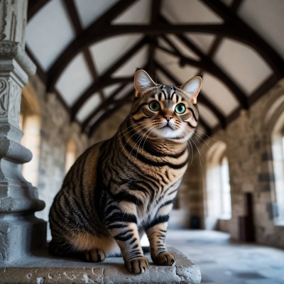 Tabby Cat Sitting on Stone Pillar