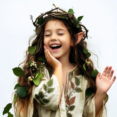 Girl dressed as elf with leaf crown