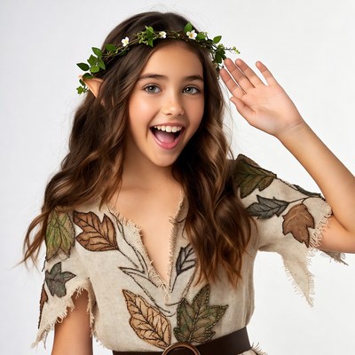 Girl waving in elf costume