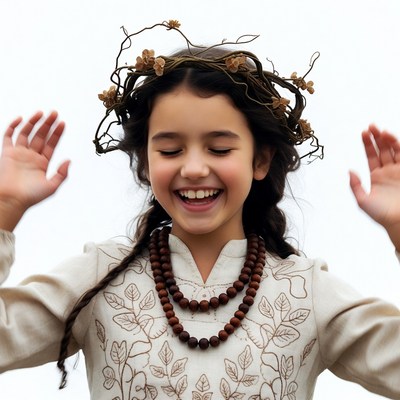 Girl smiling with flower crown and beads
