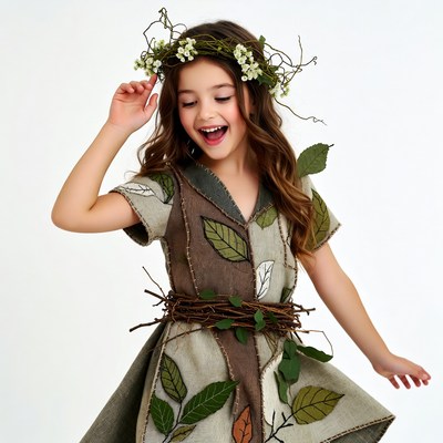Girl in leaf flower crown costume