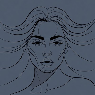 Line Art Woman with Flowing Hair