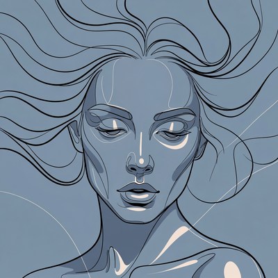Woman with flowing hair illustration