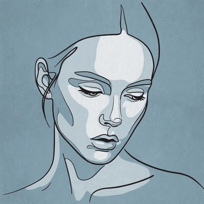Blue Line Art Woman Portrait