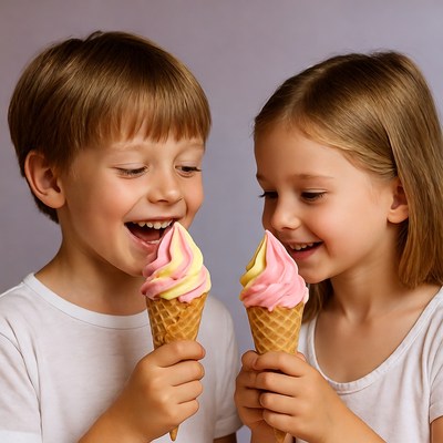 Boy and girl holding ice cream cones