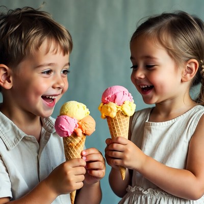 Boy and girl holding ice cream cones