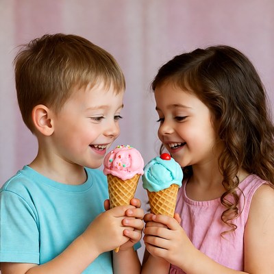 Boy and girl holding ice cream cones