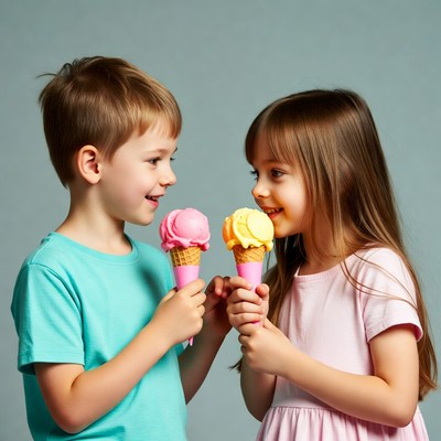 Boy and Girl Holding Ice Cream Cones