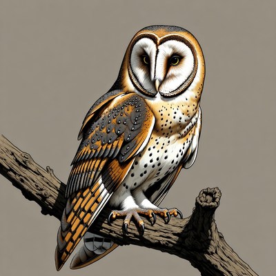Barn Owl Perched on Branch