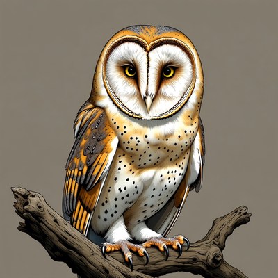 Barn Owl Perched on Branch