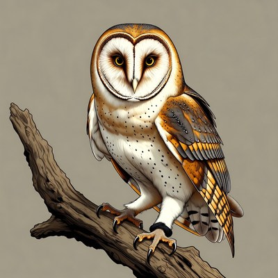 Barn Owl Perched on Branch