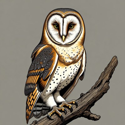 Barn Owl Perched on Branch