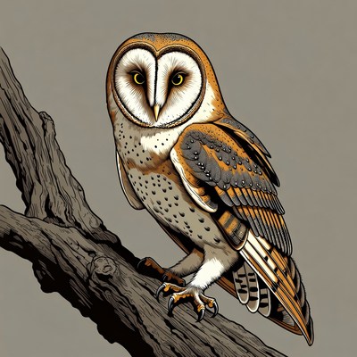Barn Owl Perched on Branch