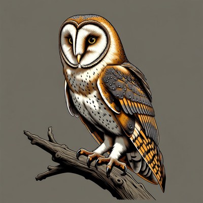 Barn Owl Perched on Branch