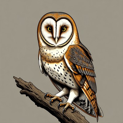 Barn Owl Perched on Branch