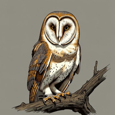 Barn Owl Perched on Branch