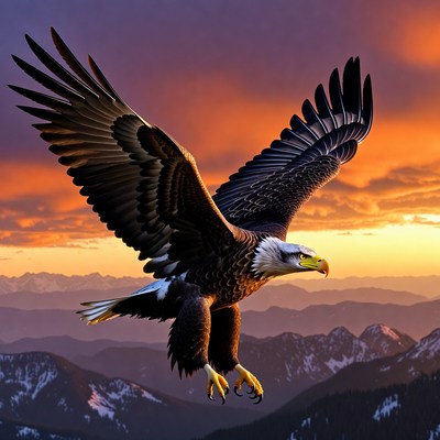 Bald Eagle Flying Over Mountains
