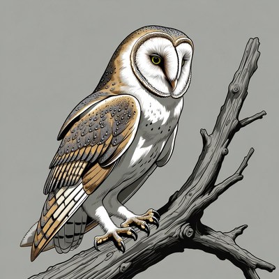 Barn Owl Perched on Branch