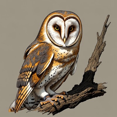 Barn Owl Perched on Branch