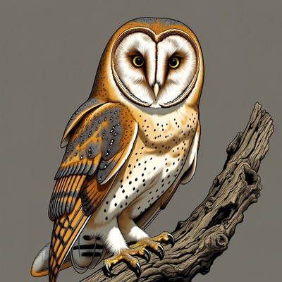 Barn Owl Perched on Branch