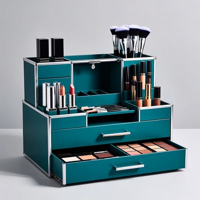 Open Teal Makeup Organizer Case