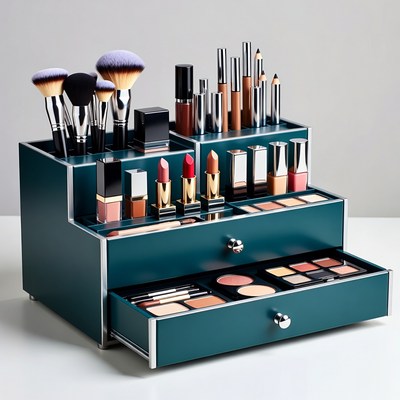 Teal Makeup Organizer with Brushes