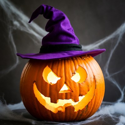Purple Witch Hat Jack-o-Lantern