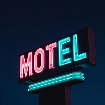 Neon Motel Sign at Night
