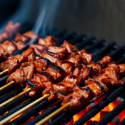 Grilled Meat Skewers on Barbecue
