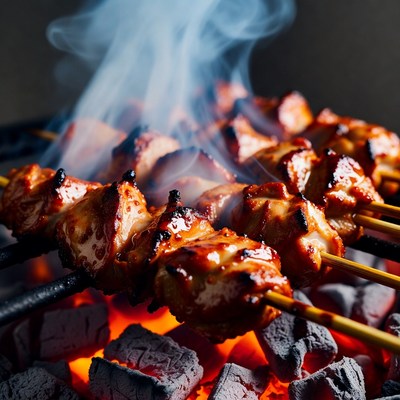 Grilled Chicken Skewers on BBQ