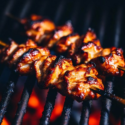 Chicken Skewers Grilling on BBQ