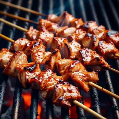 Chicken Skewers Grilling on BBQ