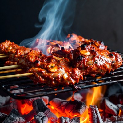 Grilled Chicken Skewers on BBQ