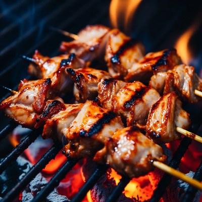 Chicken Skewers Grilling on BBQ