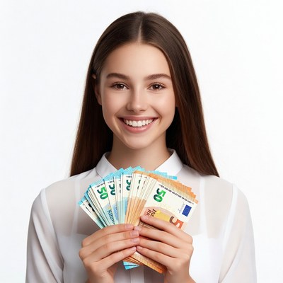 Young woman holding euros