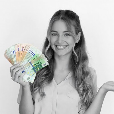 Woman holding euro banknotes