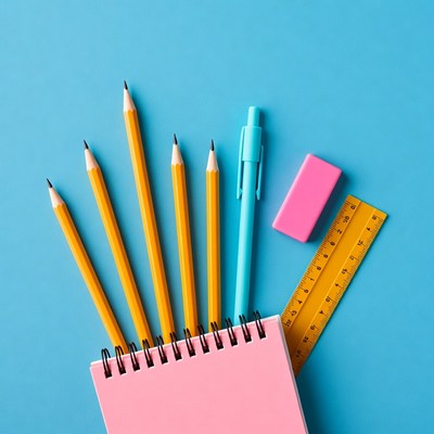 School supplies on blue background