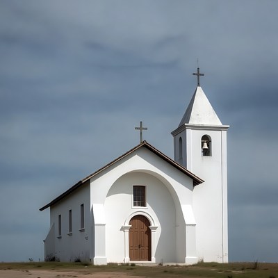 White Church with Steeple and Crosses